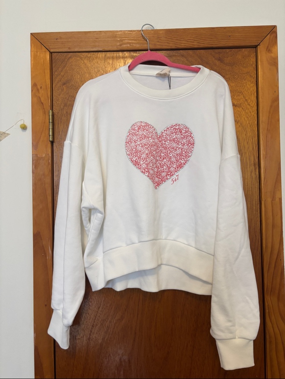 NWT cinq a sept Heart Collage Brandy Pullover Sweatshirt with Rhinestones